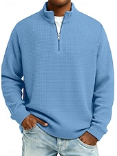 abordables Camiseta de punto gofre-Hombre Camiseta de punto gofre camiseta Casual Exterior Cuello Mao Cremallera de un cuarto Manga Larga Moda Moderno Color sólido Con Texturas De Punto Otoño Primavera &amp; Otoño Otoño invierno Ajuste