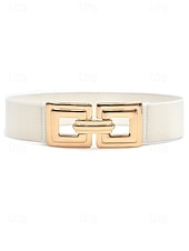 Недорогие День святого Валентина-Эластичный нейлоновый пояс для женщин с квадратной золотой пряжкой, доступен в нескольких цветах, идеально подходит как для повседневной носки, так и для торжественных случаев.