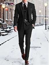 economico Blazer Classici da Uomo-Per uomo Blazer+Gilet+Pantaloni eleganti Blazer Affari Lavoro Matrimonio Moda Streetwear Autunno Inverno Tergal Tinta unica 3 pezzi Monopetto Giacca Nero Champagne Rosa Borgogna