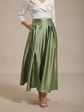 levne Jednoduché sukně-Dámské Saténové sukně Elegantní Maxi Středně vysoký pas Sukně Lehce elastické Koktejlový večírek Svatba Host Mechově zelená Léto Satén