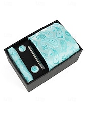 preiswerte Hochzeit ACC-Geschenkset für Herren aus Polyester mit Paisley-Muster: Krawatte, Manschettenknöpfe, Einstecktuch und Krawattenklammer – perfekt für Hochzeiten und als Geschenk.