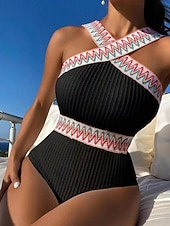 ieftine Costume Întregi-Costum de baie dintr-o singură piesă pentru femei monokini sexy cu tăieturi control al burticii talie înaltă subțire fără spate îmbrăcăminte de vacanță pentru plajă dungi colorate guler halter fără