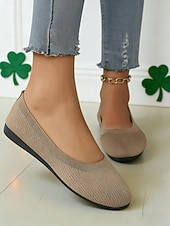 billige Damesko-Grønne Flyknit-flats til dame – stretchy, avslappede, komfortable slip-on-sko, ideelle for St. Patricks dag-feiringer, daglige ærender, brunsjtreff og uformelt kontortilbehør