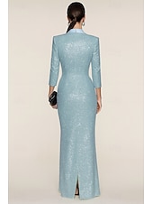 economico Abiti da smoking-Per donna Abito blazer Abito da smoking Guaina Affari Formale Ospite di nozze Raso Strass Elegante Spacco Alto Manica 3/4 Lunghezza al pavimento Bavero a lancia Doppiopetto