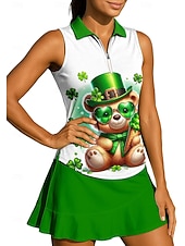 baratos Camisa Feminina-São Patrício Mulheres Clover Camisa Esportiva Camisa polo de caminhada Regata Camisa de tênis Sem Manga Zíper Floral UPF50+ Resistente a UV Elasticidade Alta Pavio Humido Respirável Voleibal Tênis