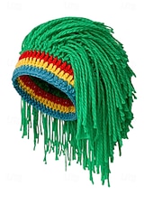 preiswerte St. Patrick&amp;#39;s Day-Herren-Perückenmütze aus Häkelgarn, mehrfarbiges Design mit grünen, roten und gelben Streifen, perfekt für den St. Patrick's Day und Kostümpartys