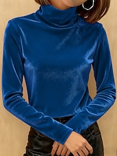 preiswerte Einfarbiges T-Shirt-Damen T-Shirt Druck Gestuft Einfarbig Grafik Elegant Vintage Mode Langarm Rollkragen Normale Oberteile Täglich Ausgehen Wochenende Wein Königsblau Purpur Gold Grün Herbst Winter