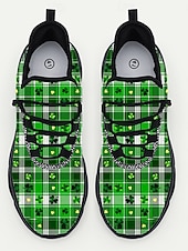  Мужские кроссовки ко Дню Святого Патрика – зеленые в клетку с клевером, идеально подходят для парадов и праздников.