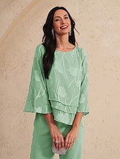  Mulheres Camisa de renda Blusa Tops elegantes Tops de chiffon Barra Assimétrica Côr Sólida Floral Elegante à moda Casual Meia Manga Mangas Evasê Decote Canoa Tops regulares Diário Trabalho Convidado