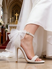 abordables mariée-Escarpins de mariage pour femmes ornés de perles blanches avec nœud et bride à la cheville – chaussures de mariée élégantes pour mariages et événements officiels