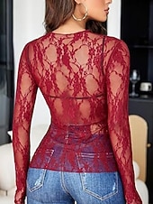 economico Bluse Semplici-Per donna Camicia popover Camicia casual Blusa Pizzo Patchwork Tinta unica Elegante Casual Manica Lunga Collo alla coreana Top Regolari Quotidiano Feste Ferie Nero Bianco Rosa Rosso Fucsia Estate
