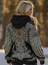 billige Boho topper-Dame Pullover hettegenser-genser Grafisk Dyr Batikkfarget Elegant Punk Årgang Langermet Med hette Vanlige topper Avslappet Hjem Gate Blå Svart Rosa Vår Høst