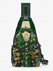  Bolso bandolera de poliéster para hombre, diseño de esmoquin del Día de San Patricio con estampados de tréboles y monedas, múltiples diseños, perfecto para celebraciones navideñas y uso diario.