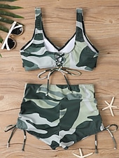 お買い得  ビキニセット-ウィメンズビキニ 2ピース水着 レオパード ショーツ スリム バックレス バケーション ビーチウェア カモ Vネック ノースリーブ 水着