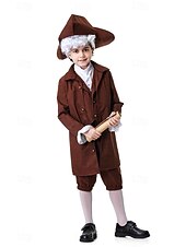 voordelige Outfits-250e jubileum VS Rococo Barok Outfits Lange Mouwen George Washington Koloniaal Onafhankelijkheidsoorlog Kostuum Jongens Carnaval Independence Day 4 juli Kinderen Jas Broeken Kraag