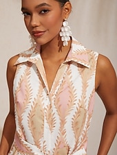  A-Linie Maxikleid Hemdkragen Gürteltasche Urlaub