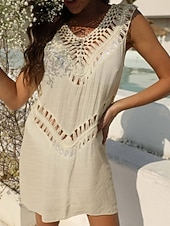 cheap Beach Dresses-Women's Swimwear Cover Up Swim Dress Dress Swimsuit Cut Out Vacation Beach Wear Solid Color V Neck Sleeveless Bathing Suits