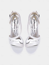 baratos noiva-Sandálias de noiva elegantes com tiras finas e salto agulha no tornozelo, sapatos de casamento de salto alto com bico aberto para noivas, salto minimalista branco para cerimônia.