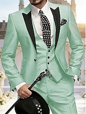 voordelige Heren Klassieke Blazers-Voor heren Blazer + vest + pantalon Blazer liiketoiminta Werk Feest Modieus Streetwear Herfst Winter Teryleen Kleurenblok Enkele rij knopen Blazer Wit Champagne Lichtgroen Blozend Roze