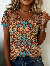 economico Maglietta Arte &amp; Design-Carnevale Per donna Maglietta Stampato Floreale Grafico Vintage Casual Manica Corta Scollo a V Top Regolari Quotidiano Weekend Abbigliamento da vacanza Vino Estate Primavera