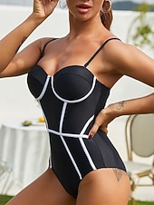 billige Onepiece badedrakter-Dame Badedrakt Én Del Underwire Fargeblok Monokini Magekontroll Høy Midje Slank Ryggen Elegant Ferie V U-Hals Uten Ermer Badedrakter