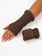 billige Damehansker-Strikkede fingerløse hansker til dame med fleecefôr for varme, tilgjengelig i flere farger, perfekt for vinter- og fritidsbruk