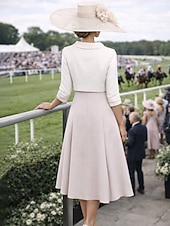 abordables Ensembles de robes pour maman-Deux Pièces Longueur cheville Robe d'invité de mariage Robe de Mère de Mariée  Manche 3/4 Bijoux Élégant robe demoiselle d honneur Église Satin Extensible Jupes à veste courte avec Noeud(s)