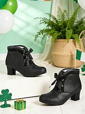 tanie Dzień Świętego Patryka-Damskie zielone, sznurowane botki do kostki z ozdobnym kokardką – stylowe i vintage na parady, uroczystości i festyny z okazji Dnia Świętego Patryka