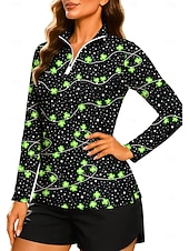 cheap Women's Shirt-St. Patrick Women's Unisex Clover Sweatshirt Polo Sweatshirt Tops Shirt Long Sleeve Print Quarter Zip Pullover UPF50+ UV Resistant Elastic Breathable Volleyball Tennis Golf High Neck Stand Collar