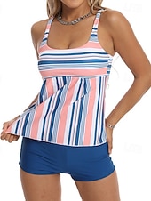 economico Surfing Tankinis &amp; Bikinis-Per donna Costume da bagno Tankini Costume da bagno a due pezzi A righe Controllo della Pancia Elastico Senza Maniche Costume da Bagno Surf Spiaggia Vacanze Estate