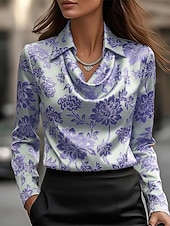 preiswerte Blumenblusen-Damen Hemd Druck Drapiert Blumen Elegant Stilvoll Lässig Langarm Wasserfallausschnitt Normale Oberteile Täglich Arbeit Ferien Hellgrün Rosa Violett Frühling Herbst