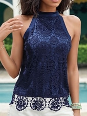 economico Top in Pizzo-Per donna Top estivi Blusa Top Eleganti Arricciato Allacciato Pizzo Semplice Elegante Vintage Quotidiano Senza Maniche All'americana Top Regolari Quotidiano Lavoro Ferie Nero Bianco Rosa Azzurro