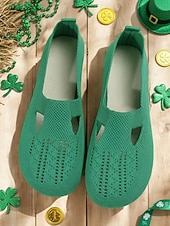رخيصةأون أحذية المرأة-أحذية نسائية خضراء محبوكة سهلة الارتداء - أحذية مريحة وجيدة التهوية مناسبة ليوم القديس باتريك، وللمهرجانات والاستخدام اليومي