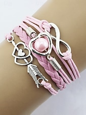 levne Valentýna-Dámské náramky z bohémské slitiny a umělé kůže, vícebarevné s přívěsky ve tvaru srdce a nekonečna – ideální na Valentýna i pro běžné nošení