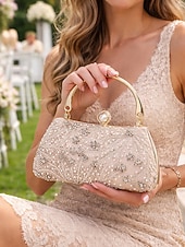 Χαμηλού Κόστους Γάμος ACC-Γυναικεία τσάντα clutch από πολυεστέρα με διακοσμητικά από πούλιες και χάντρες, λουράκι ώμου με αλυσίδα, μεγάλη χωρητικότητα, πολλά χρώματα – ιδανική για γάμους και βραδινά πάρτι