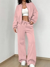 economico Set da due pezzi-Per donna Tuta Set di Pantaloni Bolero Top Manica Lunga Collo alla coreana Tinta unica Coulisse Moda Streetwear Casuale Quotidiano All'aperto Nero Rosa Azzurro cielo Primavera Vestibilità regolare