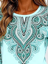 Χαμηλού Κόστους Τέχνη &amp; Σχεδίαση μπλουζάκι-Γυναικεία Μπλουζάκι Στάμπα Γραφική Λαχούρι Μοντέρνα Στυλάτο Κλασσικό Μακρυμάνικο Στρογγυλή Ψηλή Λαιμόκοψη Κανονικά μπλουζάκια Καθημερινά Σαββατοκύριακο Ρούχα διακοπών Θαλασσί