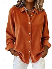 baratos Blusas Elegantes-Mulheres Camisa Social Blusa Tops elegantes Franzido Patchwork Botões Côr Sólida Tecido Elegante Vintage senhoras Manga Longa Colarinho de Camisa Tops regulares Diário Trabalho Feriado Rosa Vermelho