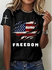 billiga Självständighetsdagen Topp-Independensdagen Patriotiska Kvinnor T-shirt Grafisk Flagga Flagga Vintage Stylistisk Klassisk Kortärmad Crew Neck Rund Hals Reguära Toppar Dagligen Helg Tryck Blå Svart Vit Röd Grå Sommar Vår