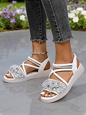 voordelige Vrouwen-Zwarte platte sandalen met enkelbandje en strasssteentjes voor dames - sprankelende, met juwelen versierde sandalen met open neus, stijlvolle en comfortabele sandalen voor elke dag.