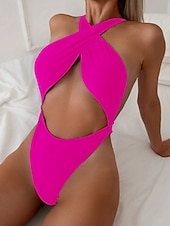 Χαμηλού Κόστους Γυναικεία μαγιό-Γυναικεία Μαγιό Ενα κομμάτι Μπικίνι Σορτσάκια Μαγιό Εξώπλατο Διακοπές Ρούχα παραλίας Συμπαγές Χρώμα Στρογγυλή Λαιμόκοψη Αμάνικο Μαγιό