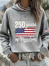 tanie Dzień Niepodległości Top-Amerykański Dzień Niepodległości Rocznica Patriota Kobiecy Pullover Hoodie Sweter Graficzny Litera Ciepły Casual Nadruk Długi Rękaw Z Kapturem Casual Ulica Codzienna Odzież Nadruk Czarny Biały