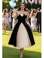 economico Abiti Lunghi &amp; Gowns-Linea ad A Lunghezza alla caviglia Lunghezza Tè Abito da Ballo Abito da Cocktail Abito da Cocktail Nero Abiti da Ballo Elegante Senza Maniche Senza Spalline Balli di fine anno Festa serale Tulle