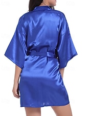 baratos Tops e partes de baixo de dormir para mulher-Women's Robe Casual Soft Satin Pure Color Daily Home Bed Short Sleeve V Neck Black White Light Green Pink Navy Blue Summer Regular Fit