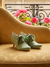 cheap Victorian &amp; Edwardian-Women's 1920s Vintage Satin Lace-Up Oxford Heels – Classic Victorian Style for Ladies, Perfect for Parties, Weddings, Theater Events &amp; Elegant Everyday Wear