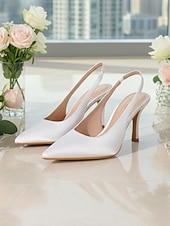 economico Invitato al matrimonio-scarpe da donna con tacco a spillo in raso color champagne – eleganti scarpe eleganti a punta per invitati a matrimoni in città, feste ed eventi formali