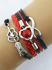 levne Valentýna-Dámské náramky z bohémské slitiny a umělé kůže, vícebarevné s přívěsky ve tvaru srdce a nekonečna – ideální na Valentýna i pro běžné nošení