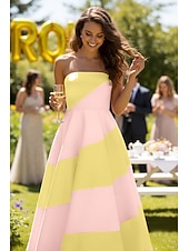 economico Abiti Lunghi &amp; Gowns-Linea ad A Lunghezza al pavimento Abito da invitata a nozze Abito Formale Abito da sera Abiti da Ballo Elegante Festa Senza Maniche Senza Spalline Balli di fine anno Festa in giardino Raso con Blocco