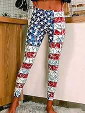 voordelige Onafhankelijkheidsdag broeken-Leggings voor dames met Amerikaanse Onafhankelijkheidsdag-print, comfortabele leggings, basic casual, lange broek met hoge taille, print van de Amerikaanse vlag, comfortabel, rekbaar, casual, geschikt voor dagelijks gebruik, vakantie, blauw, lente, herfst