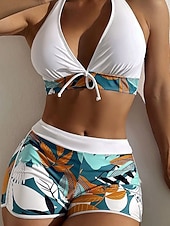 economico Bikini-Per donna Costumi da bagno Bikini Due pezzi Shorts Costume da bagno Patchwork Senza schiena Vacanza Abbigliamento da Spiaggia Floreale All'americana Senza Maniche Costumi da bagno